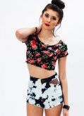 FLORAL KNOTTED CROPPED TOP