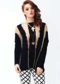 METALLIC NET INSET SWEATER